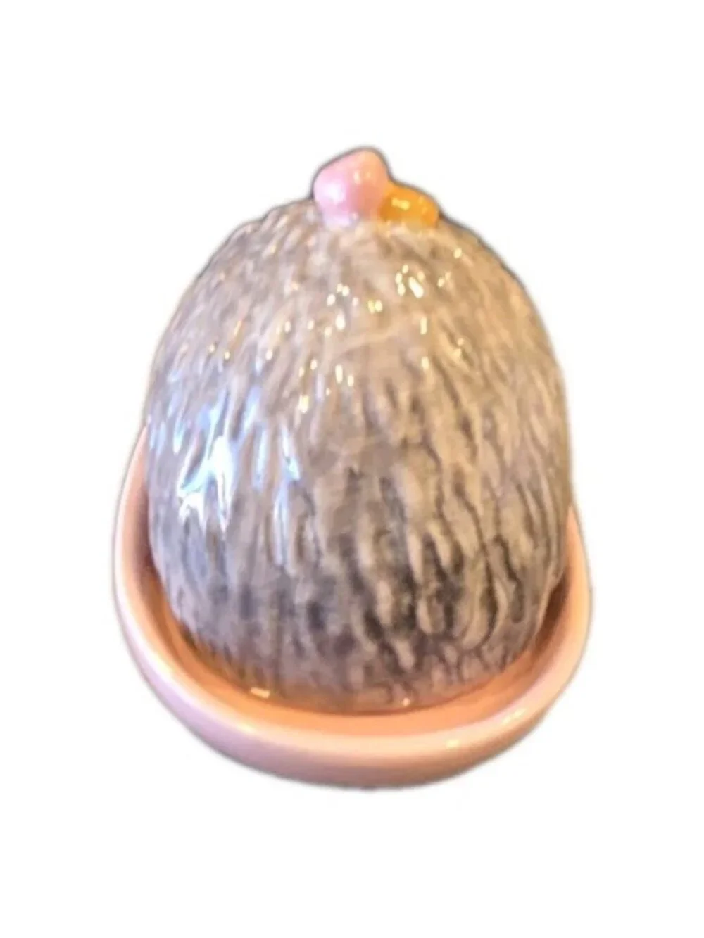 New Ceramic Funny Girl Hedgehog W/ Pink Mushroom Kitchen Butter Dish